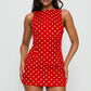 Women’s Summer Tank Mini Dress Elegant Ladies Sleeveless Crew Neck Polka Dots Print Dress Sexy Tie Back Short Sundress