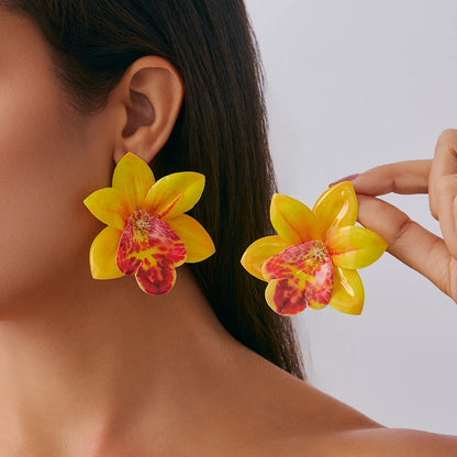 Y2K Boho Colorful Large Petal Flower Stud Earrings for Women New Trend Kpop Geometric Piercing Earrings Party Jewelry