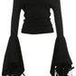 Music Festival 2-Piece Set Women Irregular Long Flare Sleeve Off-Shoulder t-Shirt+Lace Simple Short Sexy Fashion Suit
