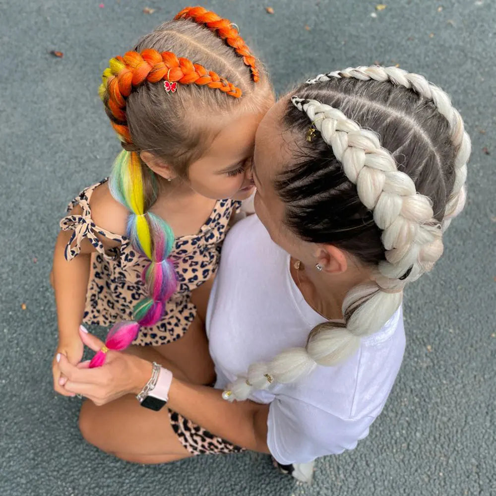 24 Inch Jumbo Box Braids Extensions Synthetic Braiding Hair DIY Hair Braids For Children Pink Purple Yellow Gray