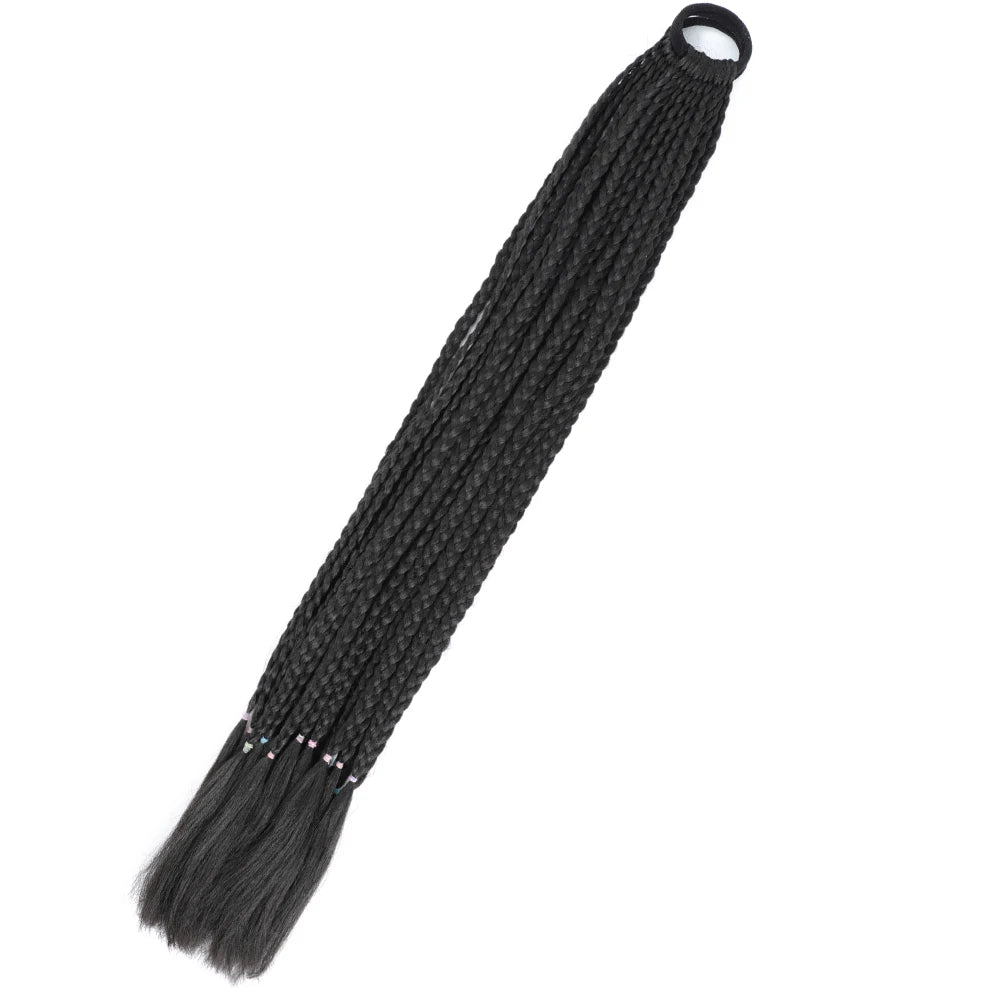 Synthetic 24inch Girls Colored Box Braided Ponytail With Elastic Rubber Band Hair Extensions Rainbow Color Box Pigtail Hairpiece