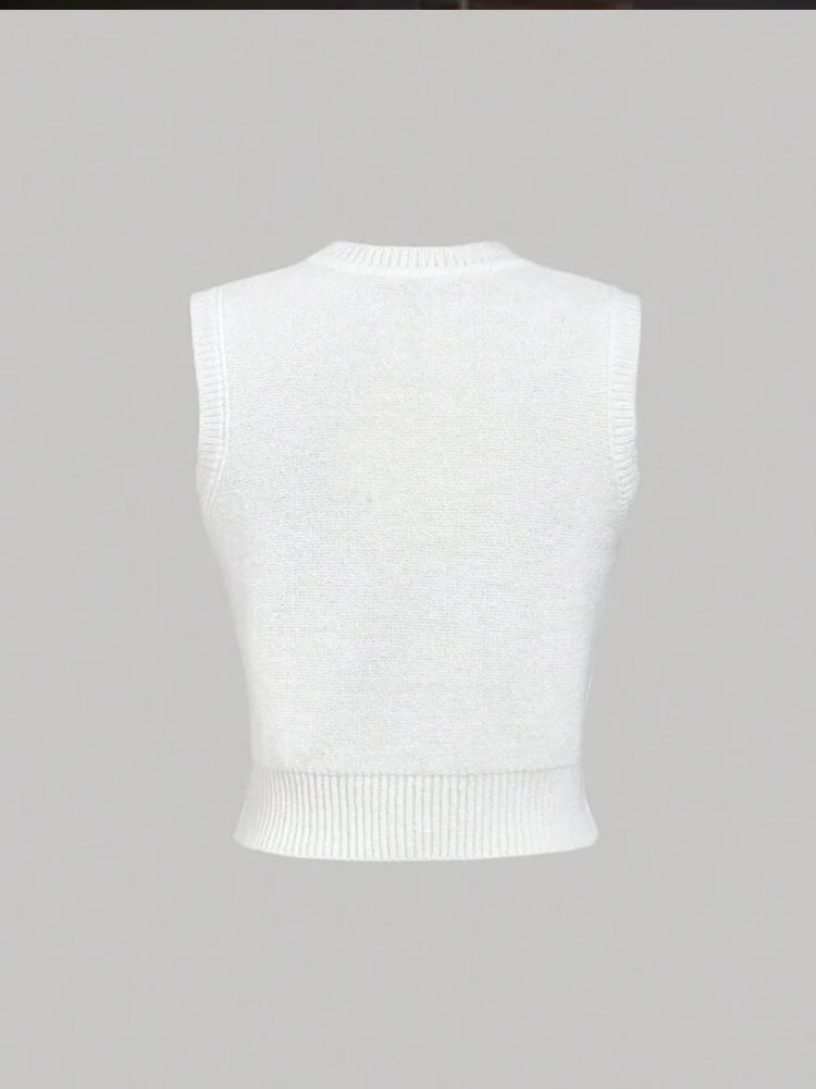 Knit Women Tank Tops Sweater Y2K Letter Print o-Neck Skinny Summer Trend Stretch Wild Basic Streetwear Simple Vest