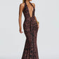Leopard Print Backless Sexy Maxi Dress Women Gown Elegant Halter Deep V Neck Sleeveless Bodycon Draped Club Long Dress