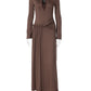 Women Maxi Dress Long Sleeve Twisted Neck Cutout Lace Detail Waist Ruched Sash Bodycon Formal Evening Party Long Dress