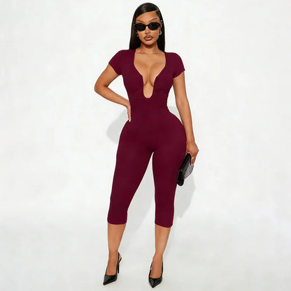 Irregular Low-Neck Playsuit Women Trend Wild Sexy Short Sleeve Patchwork Classic Fashion Simple Stretch Streetwear