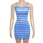 Blue Striped Two Piece Set Cami Top and Mini Skirts Matching Outfits Sexy Summer Woman Set