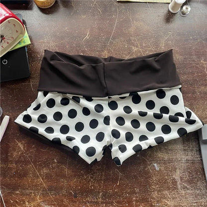 Women's Polka Dot High Waist Shorts Contrast Color Band Waist Stretch Booty Shorts Y2K Casual Beach Summer Lounge Shorts