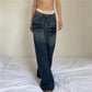 Women Water Washed Denim Pants Low Rise Retro Gradient Loose Straight Leg Jeans with Pockets Vintage Streetwear