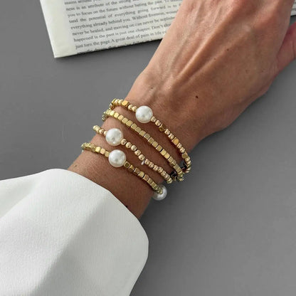 4 Pcs/Set Vintage Imitation Pearl CCB Beaded Bracelets for Women Stylish Boho Charm Bracelet Party Banquet Jewelry Gifts