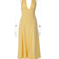 Women Halter Deep V Neck Sexy Midi Dress Pleated Bust Flared A‑Line Long Dress Elegant Evening Party Prom Dresses