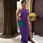 Draped Halterneck High Slit Long Party Dresses Sexy Purple Evening Gown 2026 Summer Maxi Dresses Woman
