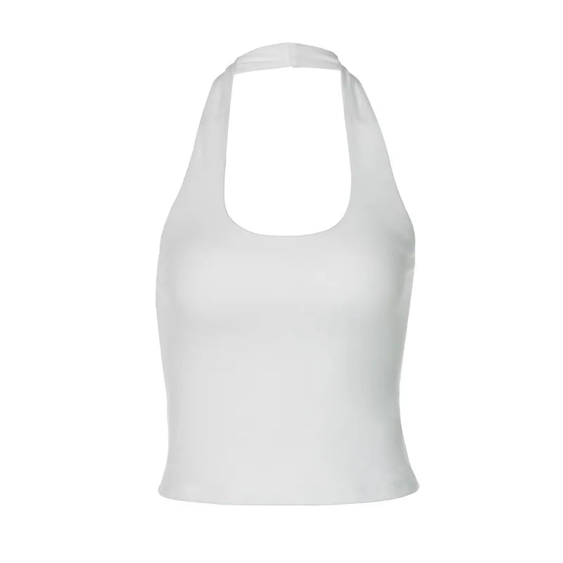 Solid Color Tank Tops Basic Casual Backless Low Cut Halter Top Streetwear Woman Summer Clothes
