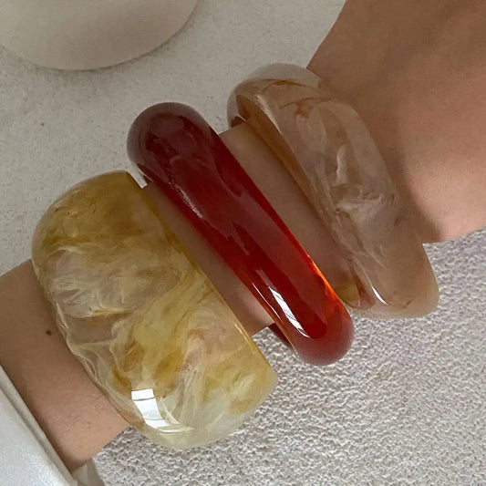 Y2K Boho Brown Thick Resin Acrylic Bangles for Women 2025 New Fashion Irregular Wide Arm Bracelets Party Jewelry Gift