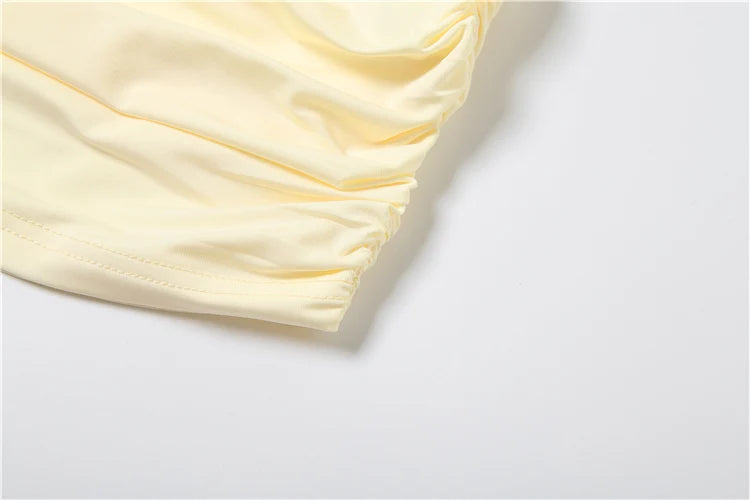 Patchwork Sashes Dress Women Ruched Elegant Thin Flare Sleeve Cross v-Neck Solid Irregular Simple Trend Mini Bodycon