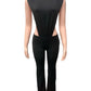 Sexy 2Piece Set Women Tracksuit Sleeveless O-Neck Side Split Bodysuit+Flare Pants Stretch Midnight Matching Clubwear