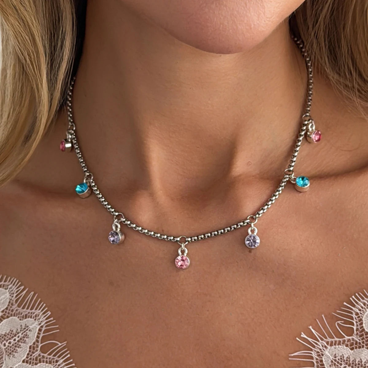 Sweet Colorful Rhinestones Pendant Choker Necklace for Women Cute Adjustable Clavicle Chain Y2K Jewelry Accessories