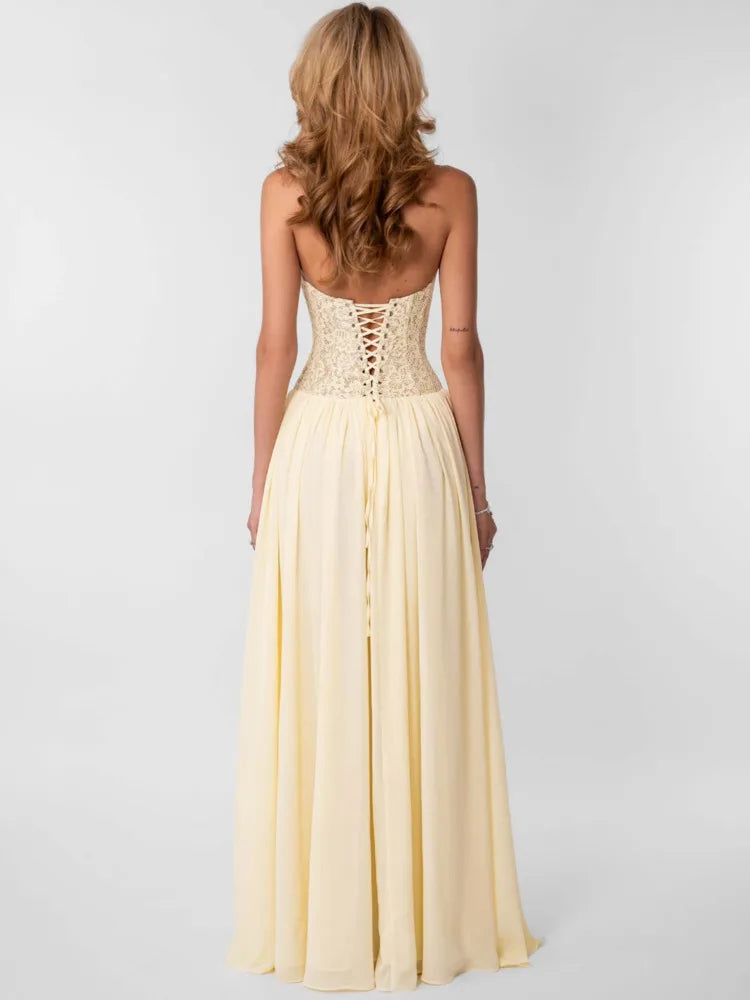 Women Halter Lace Corset Sexy Maxi Dress Sleeveless Ruched Long Dress Sweetheart Neck Backless Evening Party Dresses
