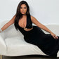 Hardwear Detail Hollow Deep V Sleeveless Long Dresses for Women Sexy Black Party Dress