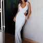 Hollow Out Backless Sexy Maxi Dress Women Gown Fashion Metal Flower V Neck Sleeveless Bodycon Club Party Long Dress
