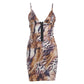 Leopard Print Mini Dress Woman Summer Trend Single-Breasted Low-Neck Backless Midnight Club Party Fashion Bodycon