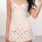 Fashion Party Dress Women Sexy Bow Applique Polka Dot Print Patchwork Button Square Collar Elegant Street Bodycon