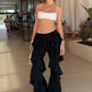 Transparent Chiffon Wide Leg Pants Women Bottoms Music Festival Ruffled Flared Pants Streetwear Clothing