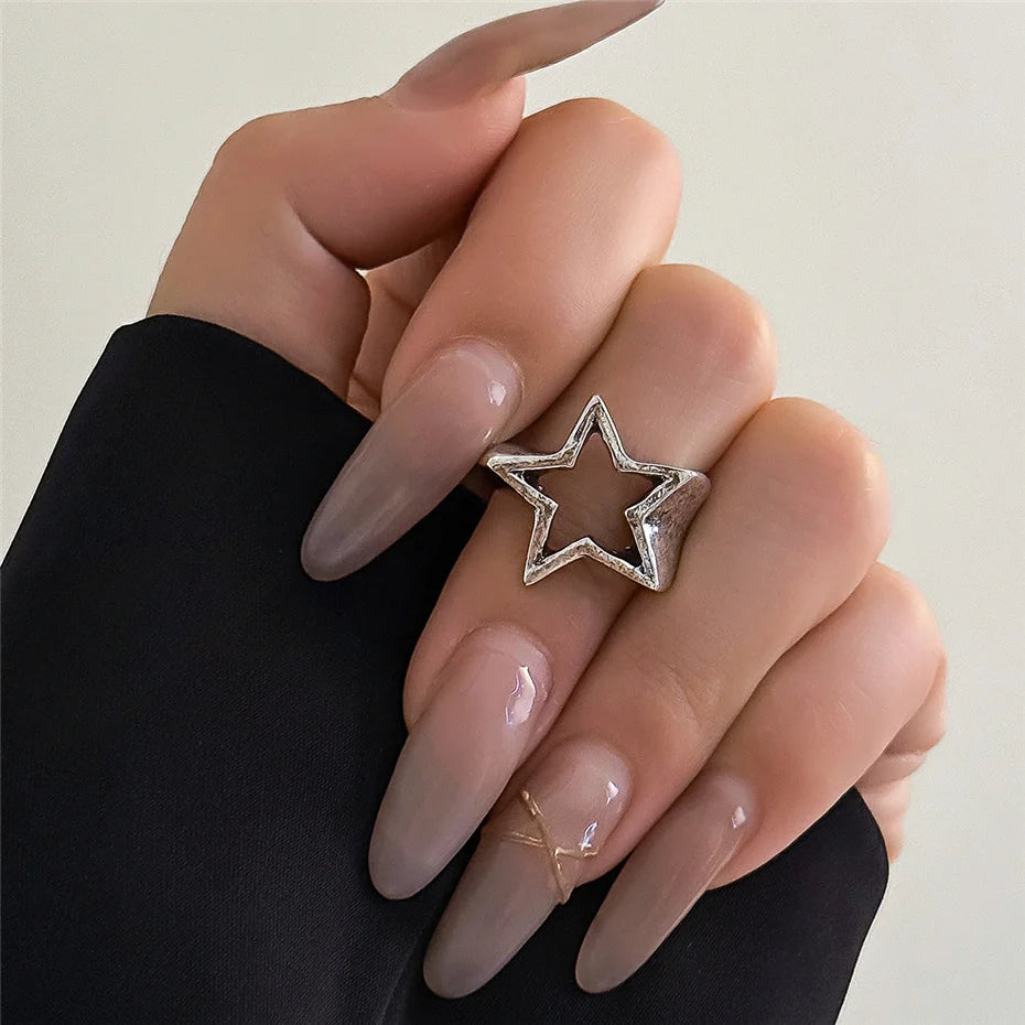 Vintage Punk Irregular Hollow Star Metal Open Rings for Women Fashion Statement Gothic Adjustable Couple Rings Y2K Wed Jewelry