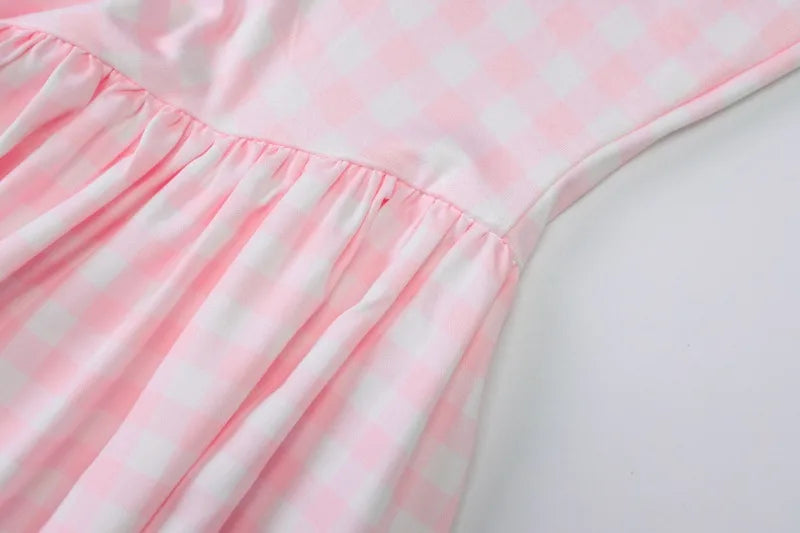 Plaid Pink Dresses for Woman Elegant Square Neck Long Sleeve Dress Autumn 2025