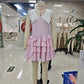 Eyelet Lace Peter Pan Collar Striped Mini Dress Women Sleeveless Bow Tiered Ruffle Cake Dress Holiday Party Short Dress