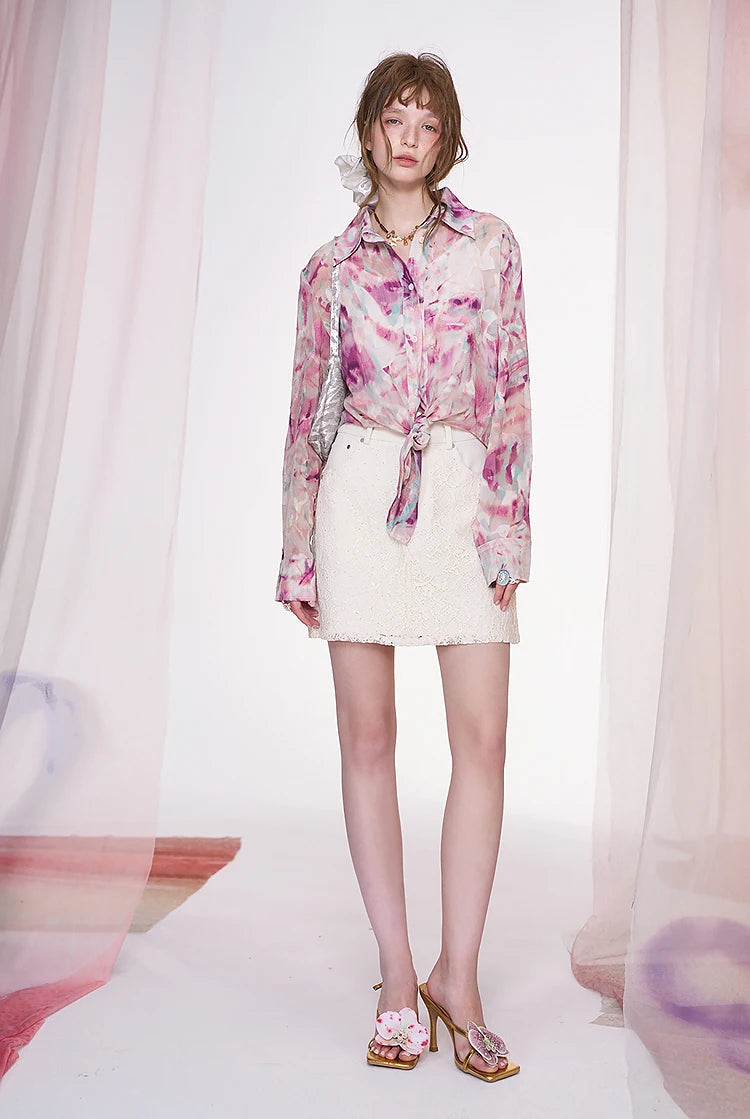 2025 Spring New Arrivals Retro Floral Thin Lace Shirt Women's Sweet Chiffon Casual Top