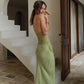 Green Lace Spliced Sheer Maxi Dress Beach Woman Elegant Sexy Vacation Backless Long Dresses Summer