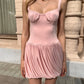 Square Neck Sleeveless Backless Pleated Mini Dresses Summer Dress Holiday Pink White Coquette Clothes