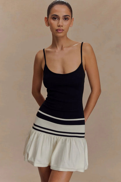 Summer Patchwork Sexy Mini Dress Women Fashion Spaghetti Strap Sleeveless Backless Ruffle Club Party Dress Elegant
