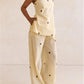 Fashion Polka Dot 2 Piece Outfits for Women Double Slit Strapless Tube Top + Baggy Wide Leg Pants Set Summer Streetwear