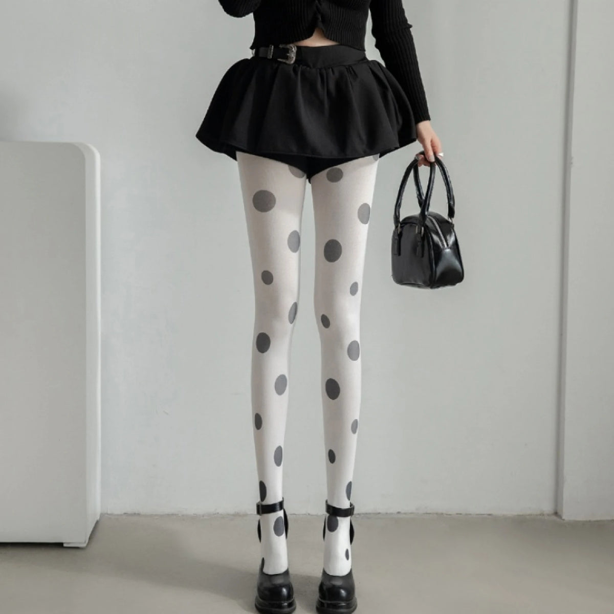 Vintage Big Polka Dot Women Pantyhose Solid White Base Printed Tights Cute Fashion Hosiery For Daily Party Lolita Outfit