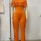 Tassel Patchwork Jumpsuits Women Slash Neck Short Sleeve Skinny Peach Hip 2025 Summer Street New Trend Solid Overalls