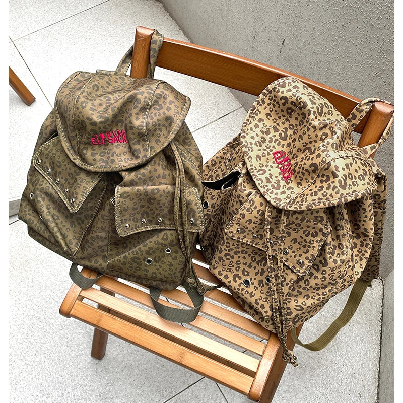 Leopard Print Large Capacity Backpack Summer Backpack Lightweight School Bag for Women