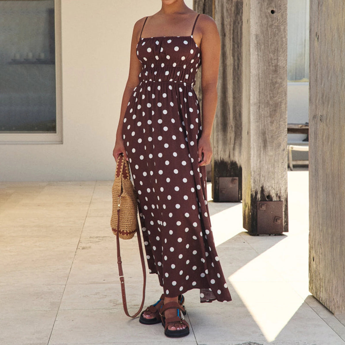 Women Striped Boho Maxi Slip Dress Sleeveless Color Block Flowy Beach Dress Square Neck Ruffle Long Sundress