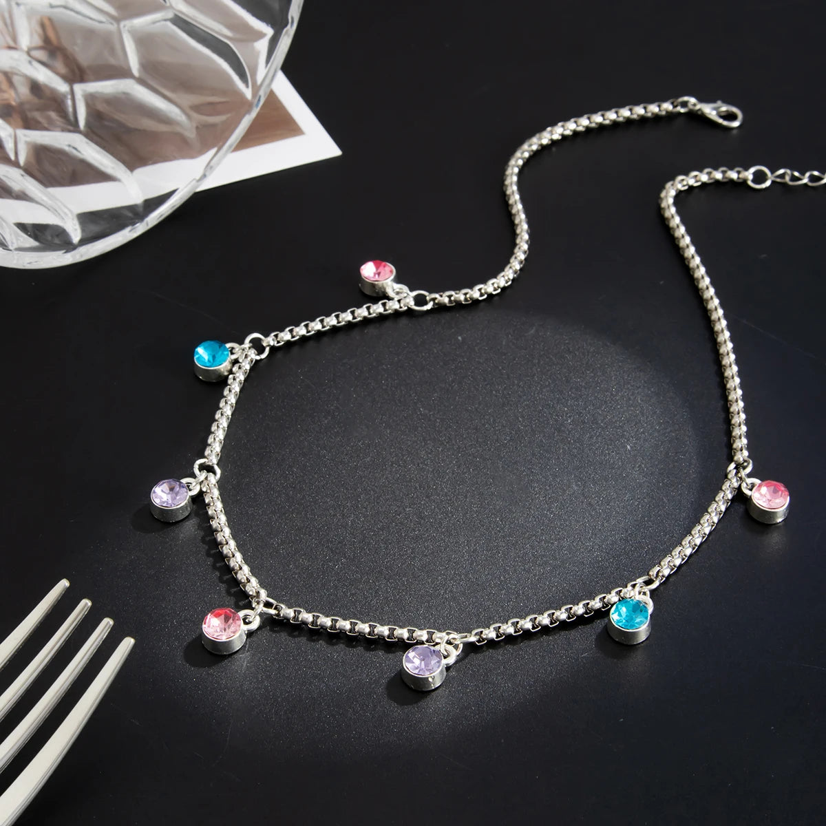 Sweet Colorful Rhinestones Pendant Choker Necklace for Women Cute Adjustable Clavicle Chain Y2K Jewelry Accessories