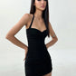Elasticity Folds Dress Women Low-Neck Halter Sleeveless Skinny Solid Chic Midnight Sexy Hottie Prom Party Mini Bodycon