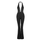 Chic Women Lace Jumpsuits Halter Neck Cross Backless Sleeveless Long Rompers Summer Slim Playsuit Clubwear ropa de mujer