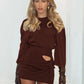 Side Cutout Mini Dress with Sleeves Spring 2026 Women' S Clothes Brown Elegant Short Dresses