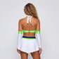 Women Cheerleader Cosplay Costume Sets Halter Crop Top Flared Mini Skirt With Long Arm Sleeves Halloween Party Outfit