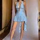 Ruffles Tassel Dress Women Bandge Bow Halter v-Neck Backless Sleeveless Folds Skinny Fashion Summer Party Bodycon