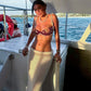 Hollow Knitted Twisted Low Waisted Skirt Beach Vacation Style Sexy Split Long Skirts Women Clothing