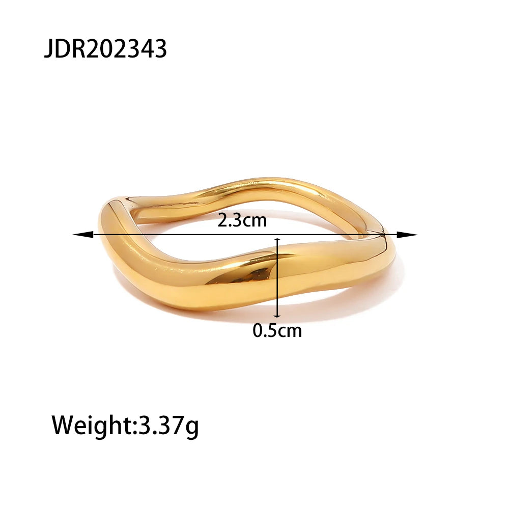 18K Gold Plated Stainless Steel Geometric Fashion Ring Waterproof Anti Allergic colorfast Fashion Jewelry Unisex 2024