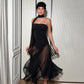 Sheer Mesh Patchwork Black Party Dress Elegant Strapless A-line Long Dresses Nice Birthday Outfits for Women