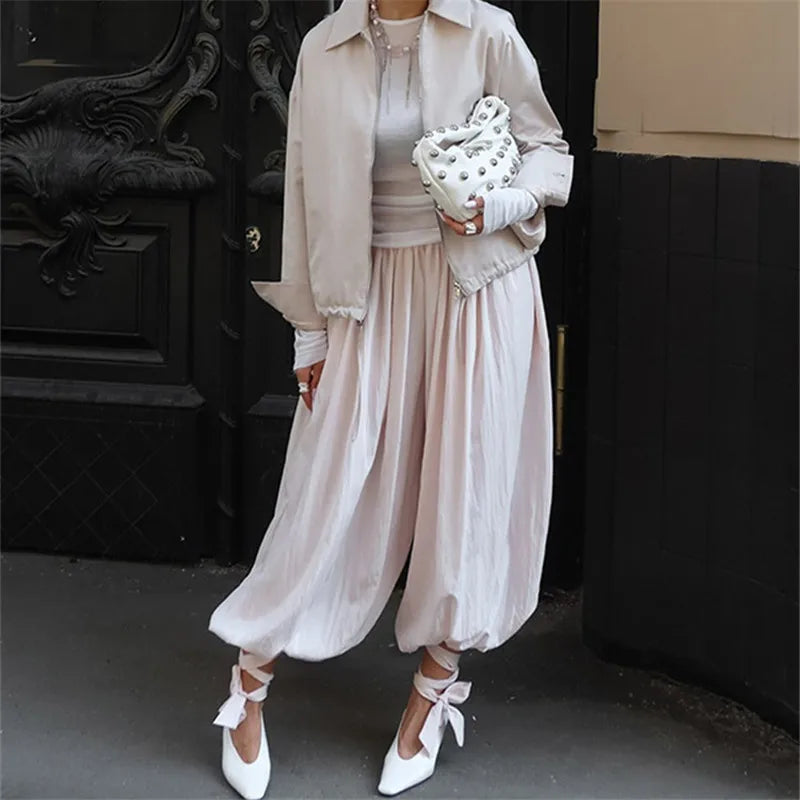 Women's Casual Harem Pants Solid Color Loose Fit Elastic Waisted Joggers Boho Trousers for Daily Life Vacation Travel
