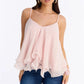 Y2K Fairy Women Chiffon Cami Blouse V Neck Spaghetti Straps Back Bow Tie Ruffle Layered Hem Loose Flowy Party Vest Top