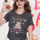 Y2K Cartoon Print Crop T-Shirt Short Sleeve Ruched Side Slim Fit Tee for Women